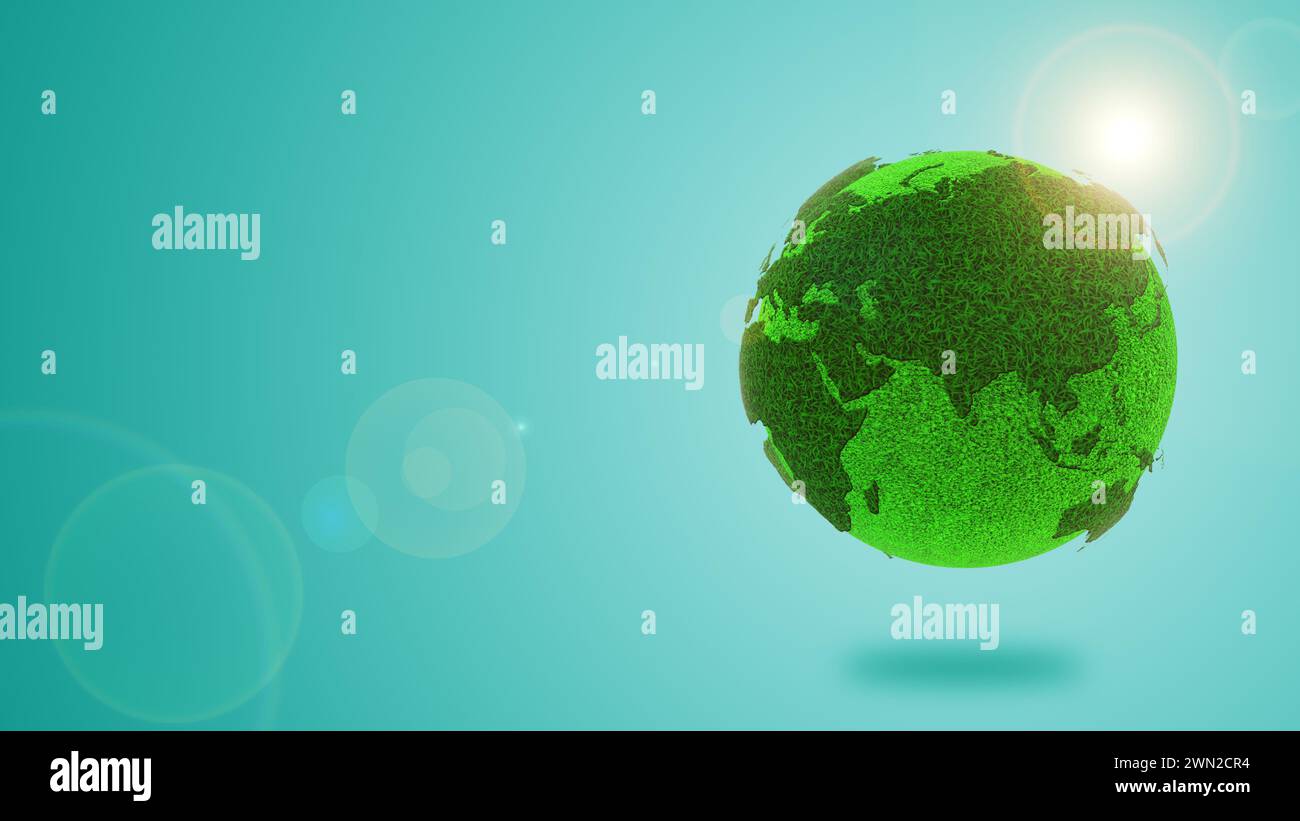 Green earth planet with Sunlight Stock Photo