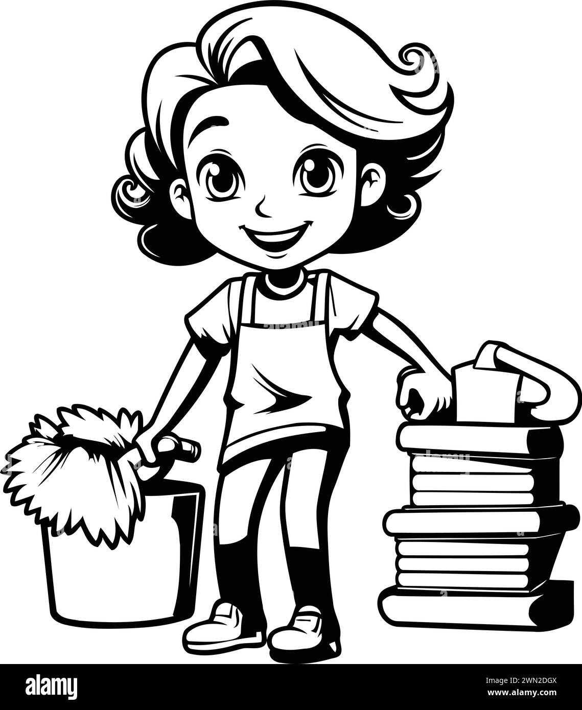 Black white cartoon illustration maid Stock Vector Images - Alamy