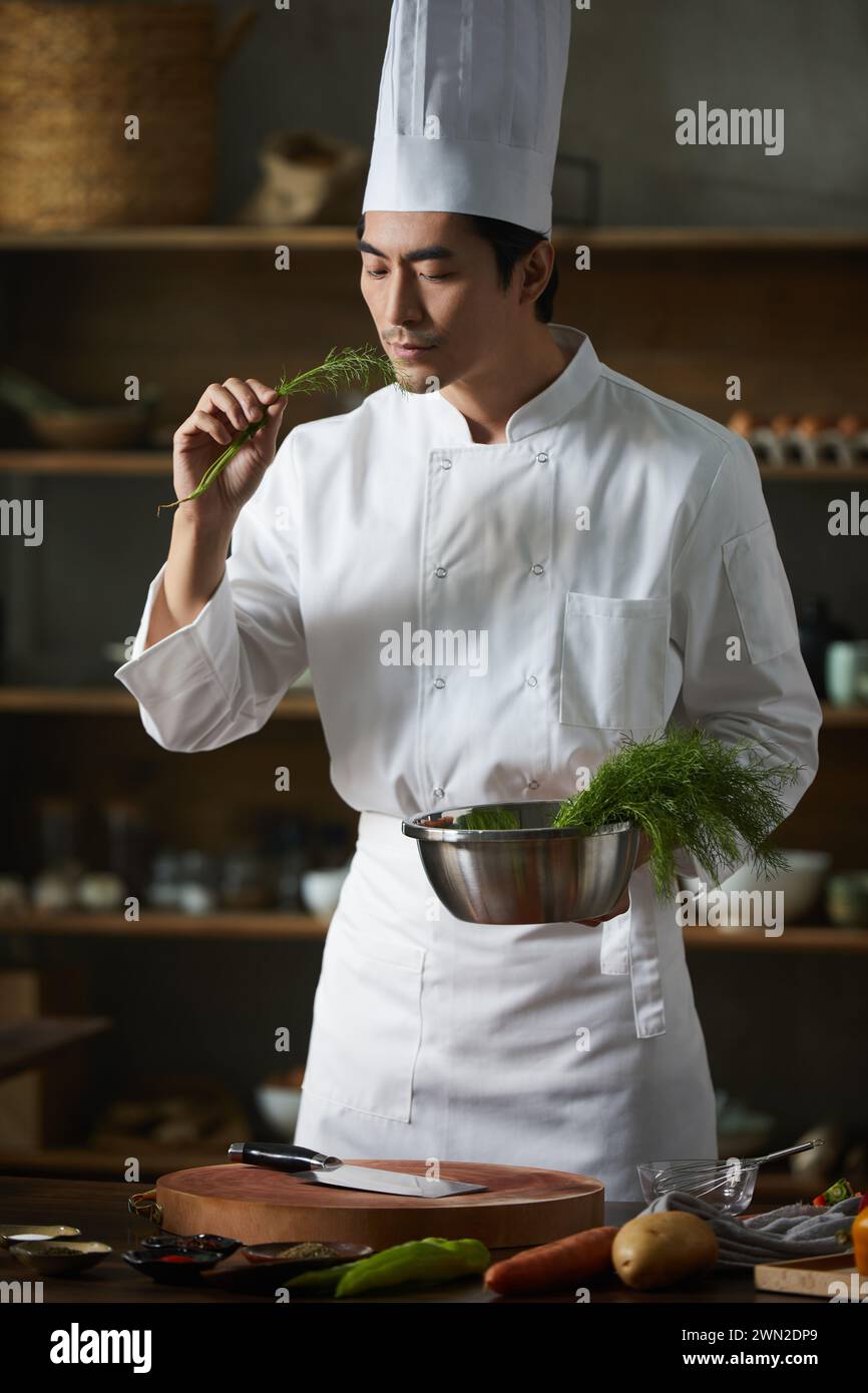 Cook making dishes in the kitchen Stock Photo - Alamy