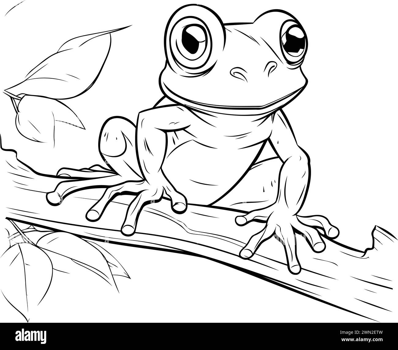 illustration of a frog on a branch. sketch for your design Stock Vector