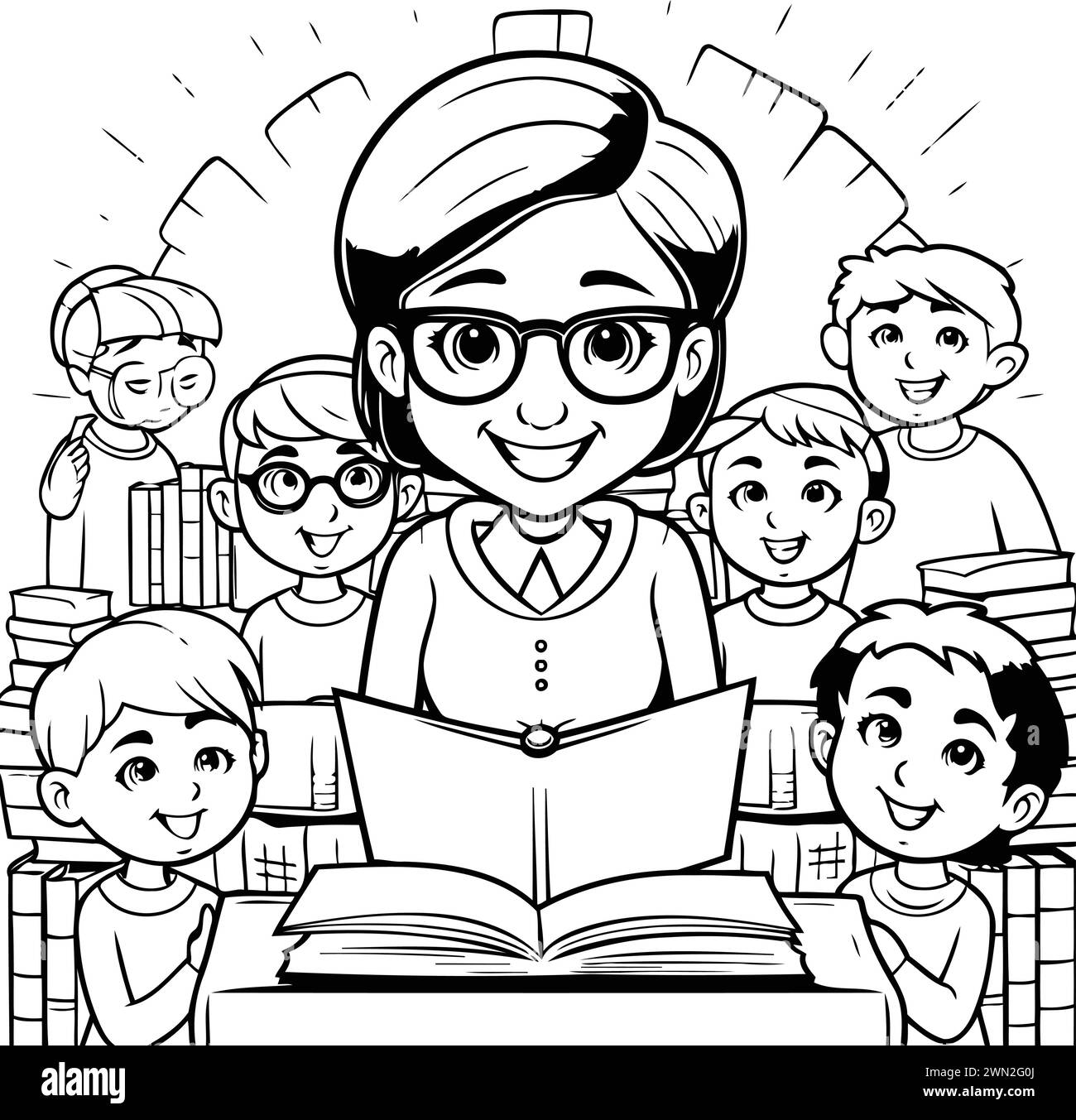 Students boy girl teacher Black and White Stock Photos & Images - Alamy