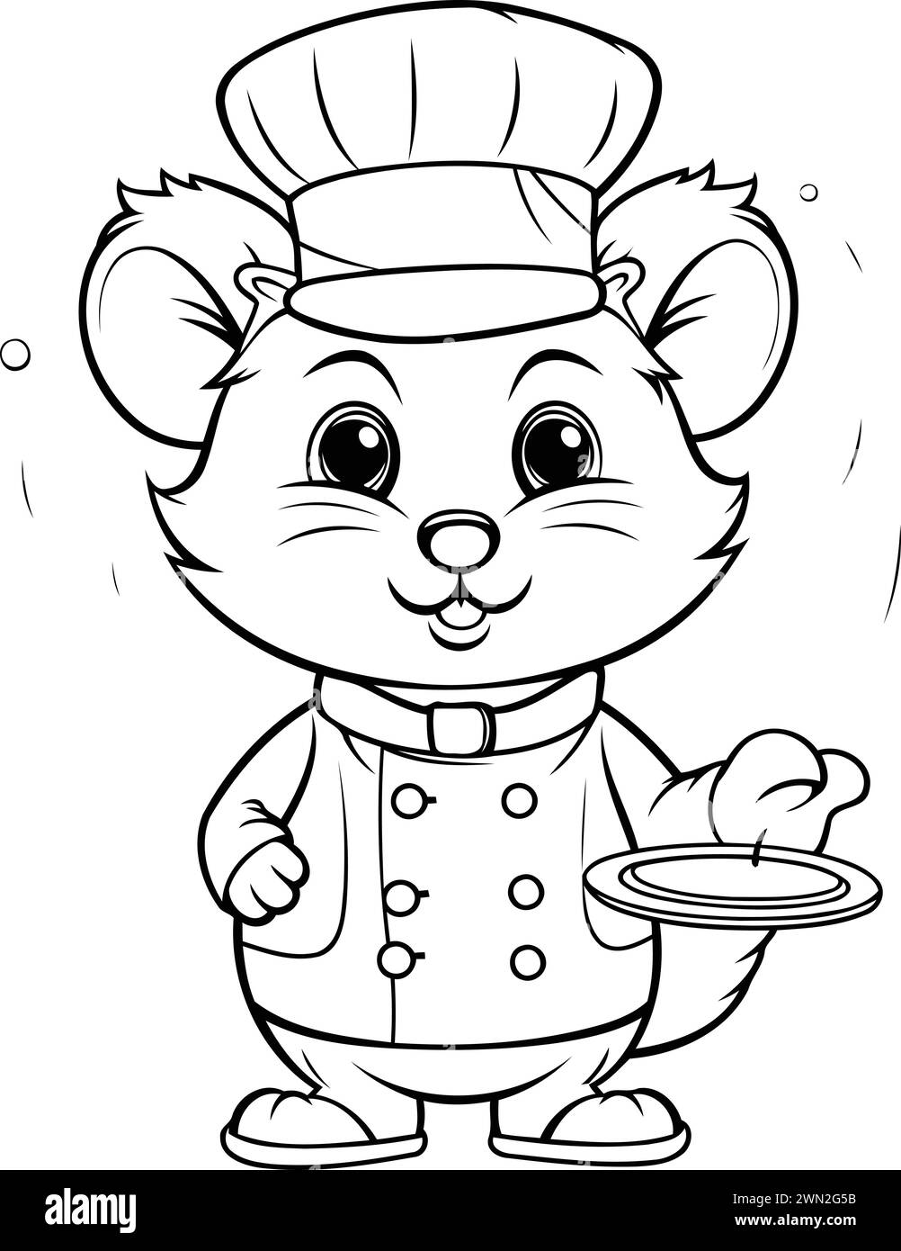 Black and White Cartoon Illustration of Mouse Chef Character for Coloring Book Stock Vector