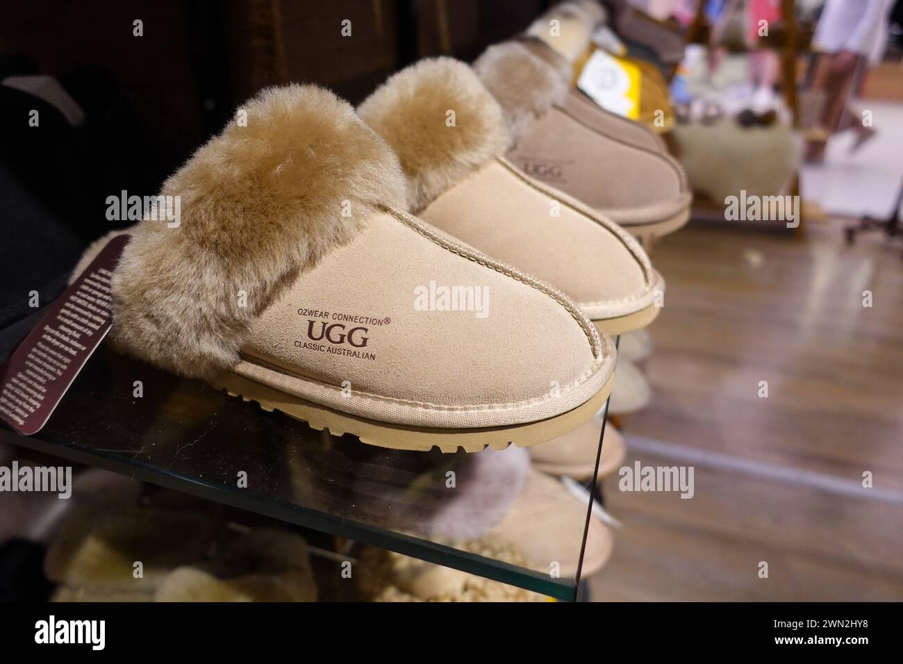 UGG Australia is a renowned brand, famous for its sheepskin boots. Founded in 1978 by Australian surfer Brian Smith in Santa Monica, California, UGG A Stock Photo