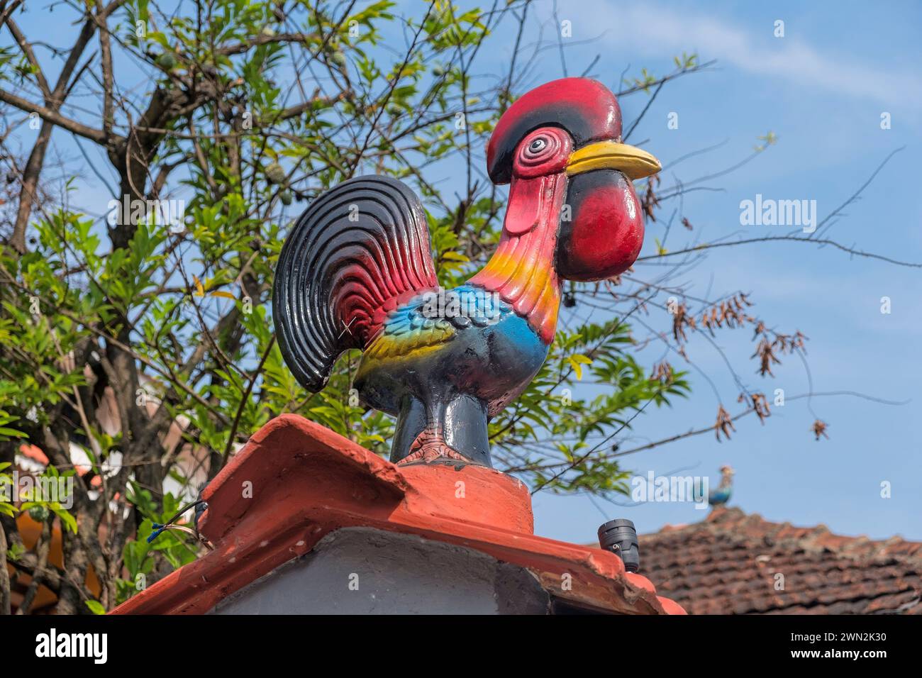 Portuguese cockerel emblem Rooster of Barcelos Fontainhas quarter Panjim Goa India Stock Photo