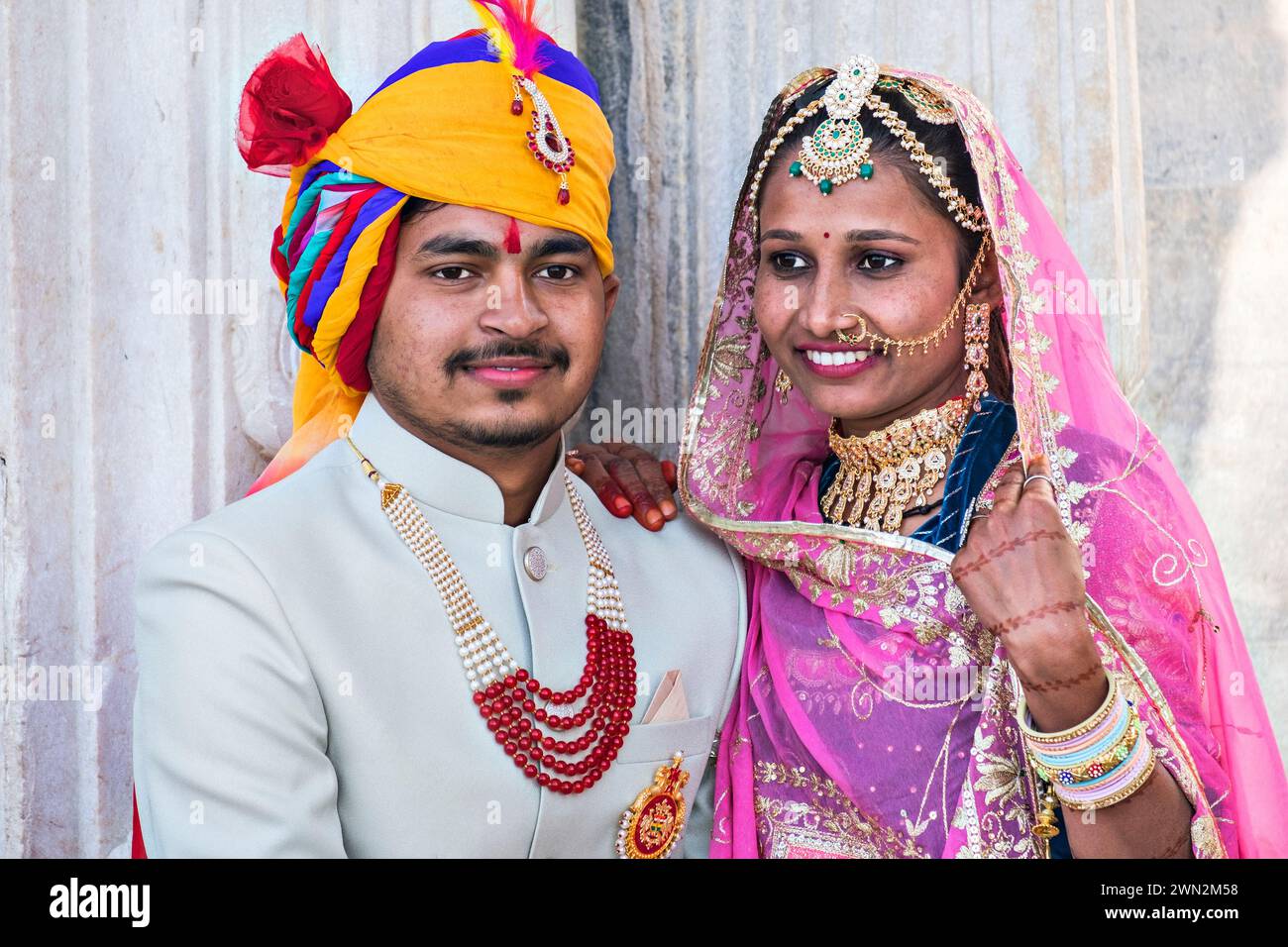 Young couple Gangaur Ghat Udaipur Rajasthan India Stock Photo