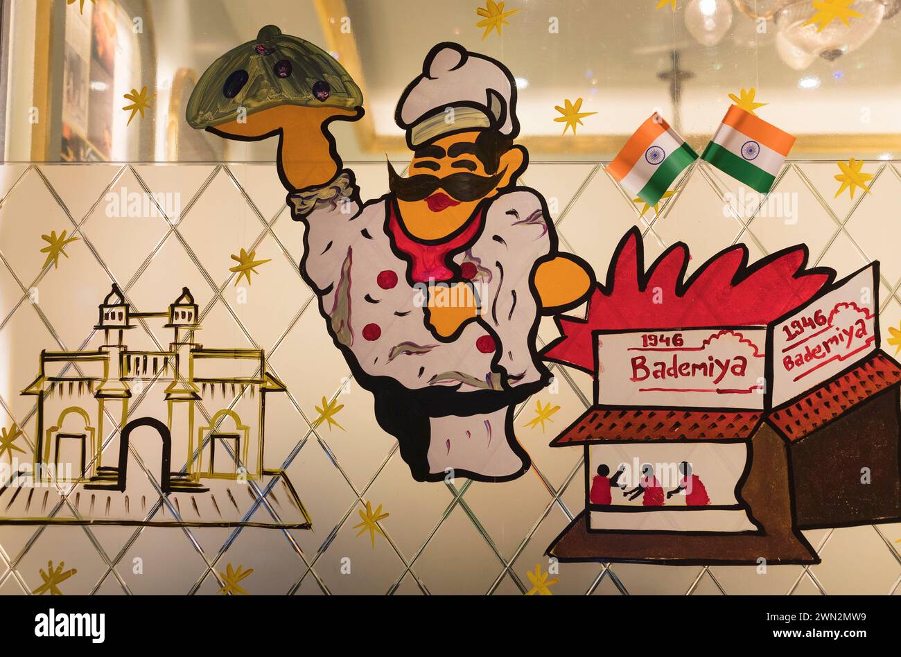 Bademiya restaurant window Colaba Mumbai Bombay Maharashtra India Stock Photo