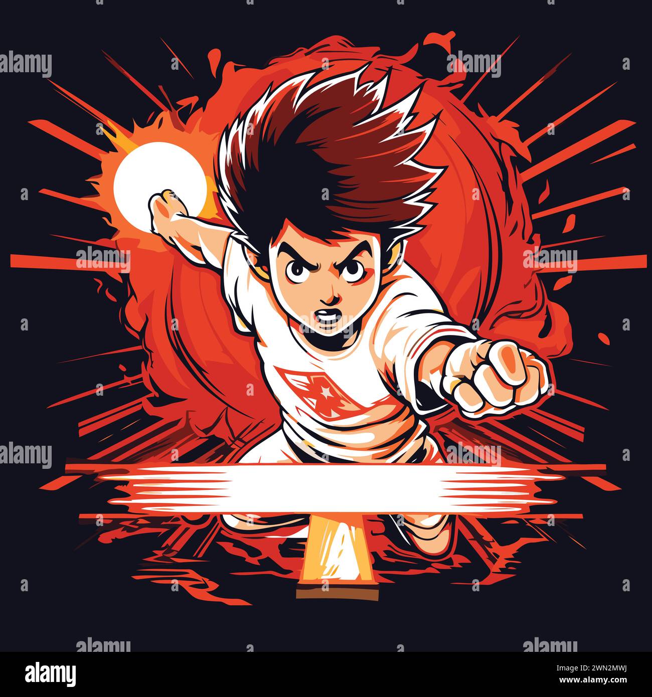 Cartoon illustration of a young man playing table tennis. Ideal for t-shirt print or poster design. Stock Vector