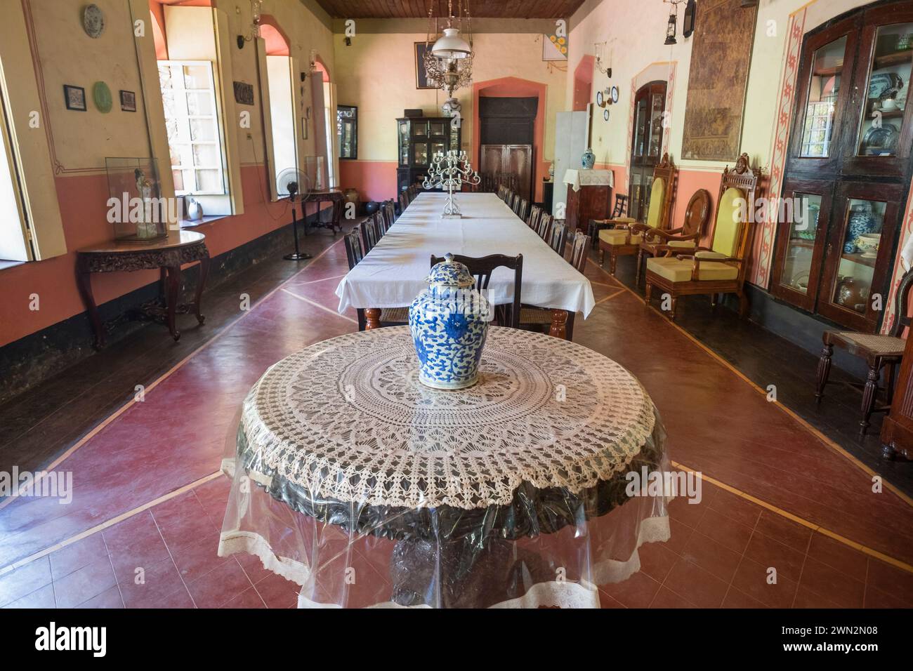 Casa Araujo Alvares Portuguese mansion museum. Dining room.  Loutolim Salcete Goa India Stock Photo