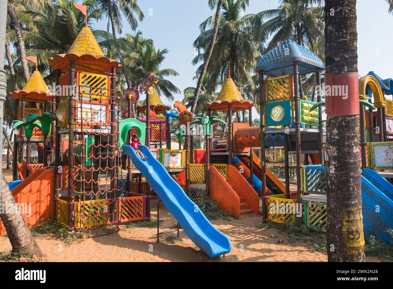 Children's play area Colva Beach Salcete Goa India Stock Photo
