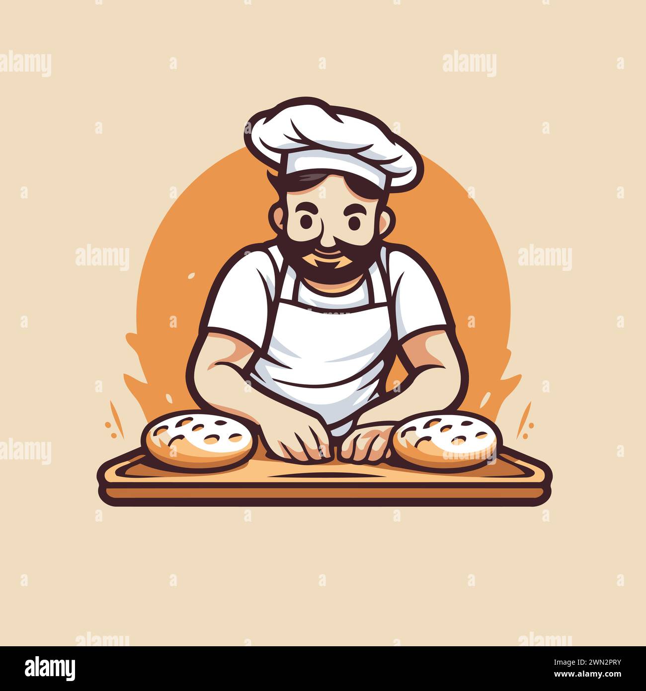 Chef with bread and rolls. Vector illustration in cartoon style. Stock Vector