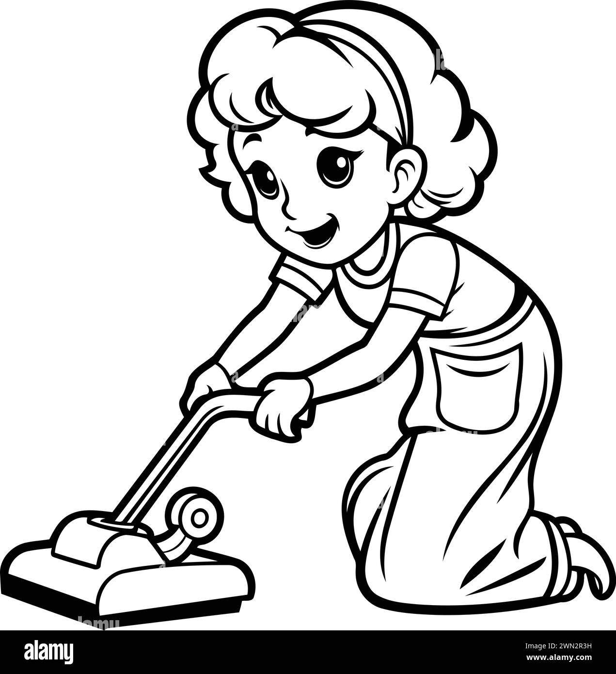 Illustration of a Kid Boy Using a Vacuum Cleaner. Coloring Book Stock ...