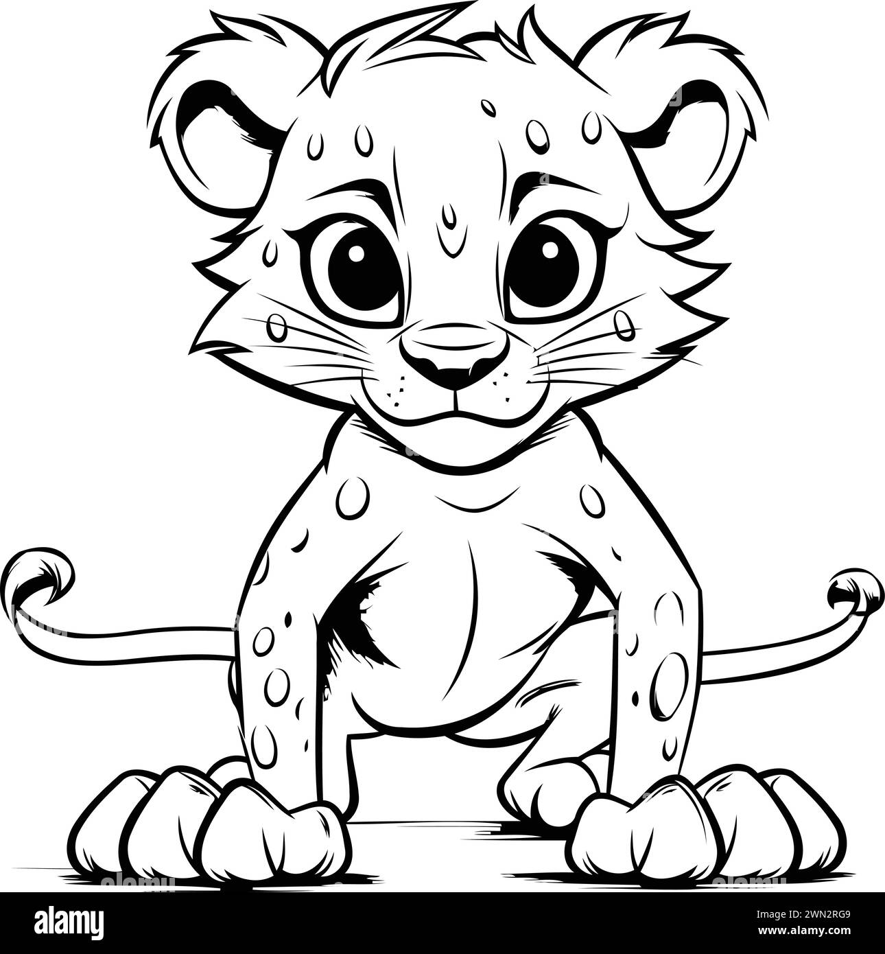 Cheetah - Black and White Cartoon Mascot Illustration Stock Vector