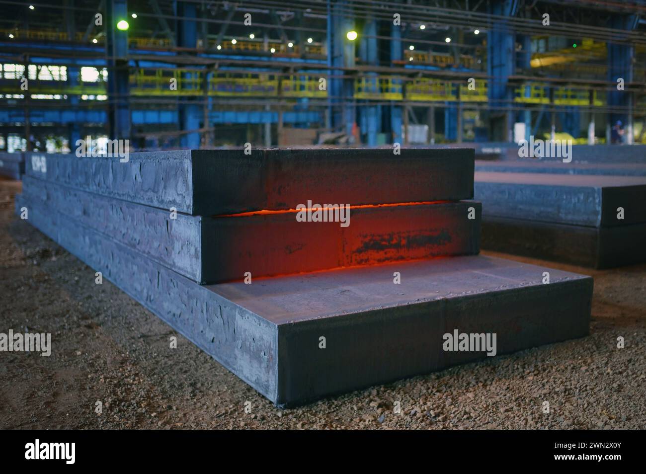 Rectangular Slabs Steel Factory Hot steel plate or slabs in steel plant Stock Photo - Alamy