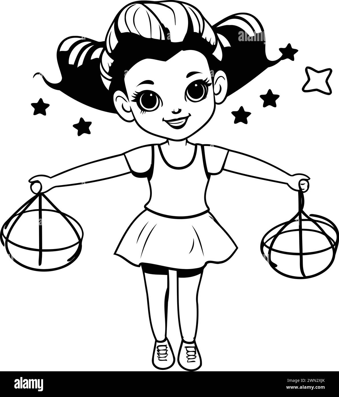 cute little girl with justice scale vector illustration designicon vector illustration graphic design Stock Vector
