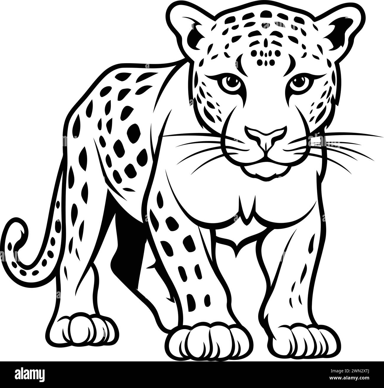 Leopard - Wild Animal Vector Illustration - Black and White Cartoon