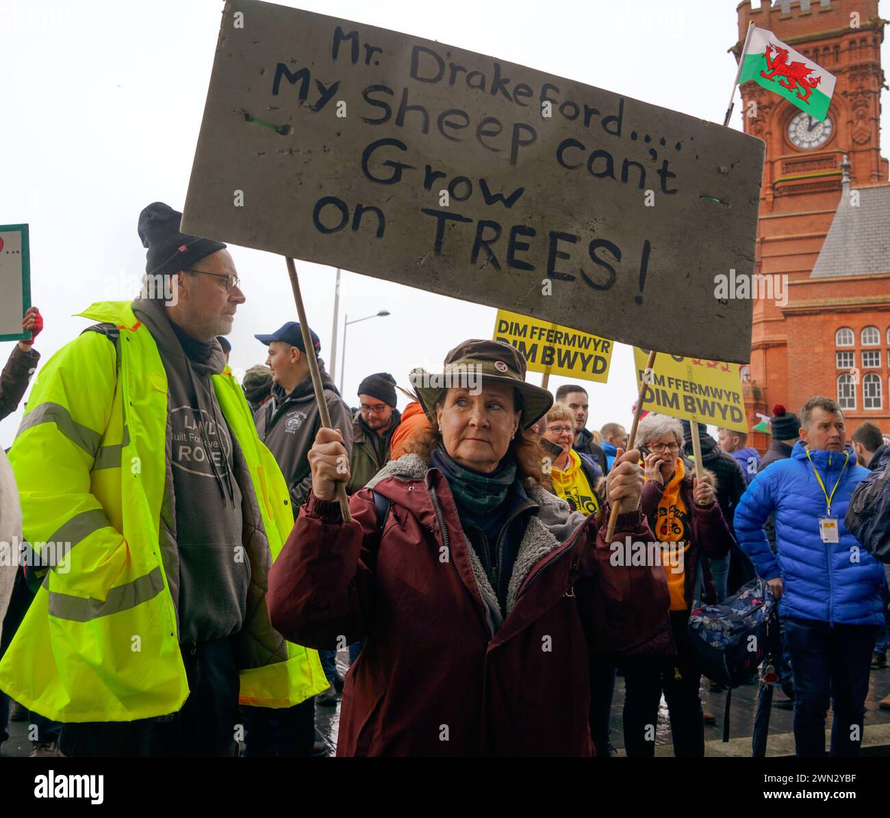 Welsh Farmers protesting at the Senedd, Cardiff Stock Photo