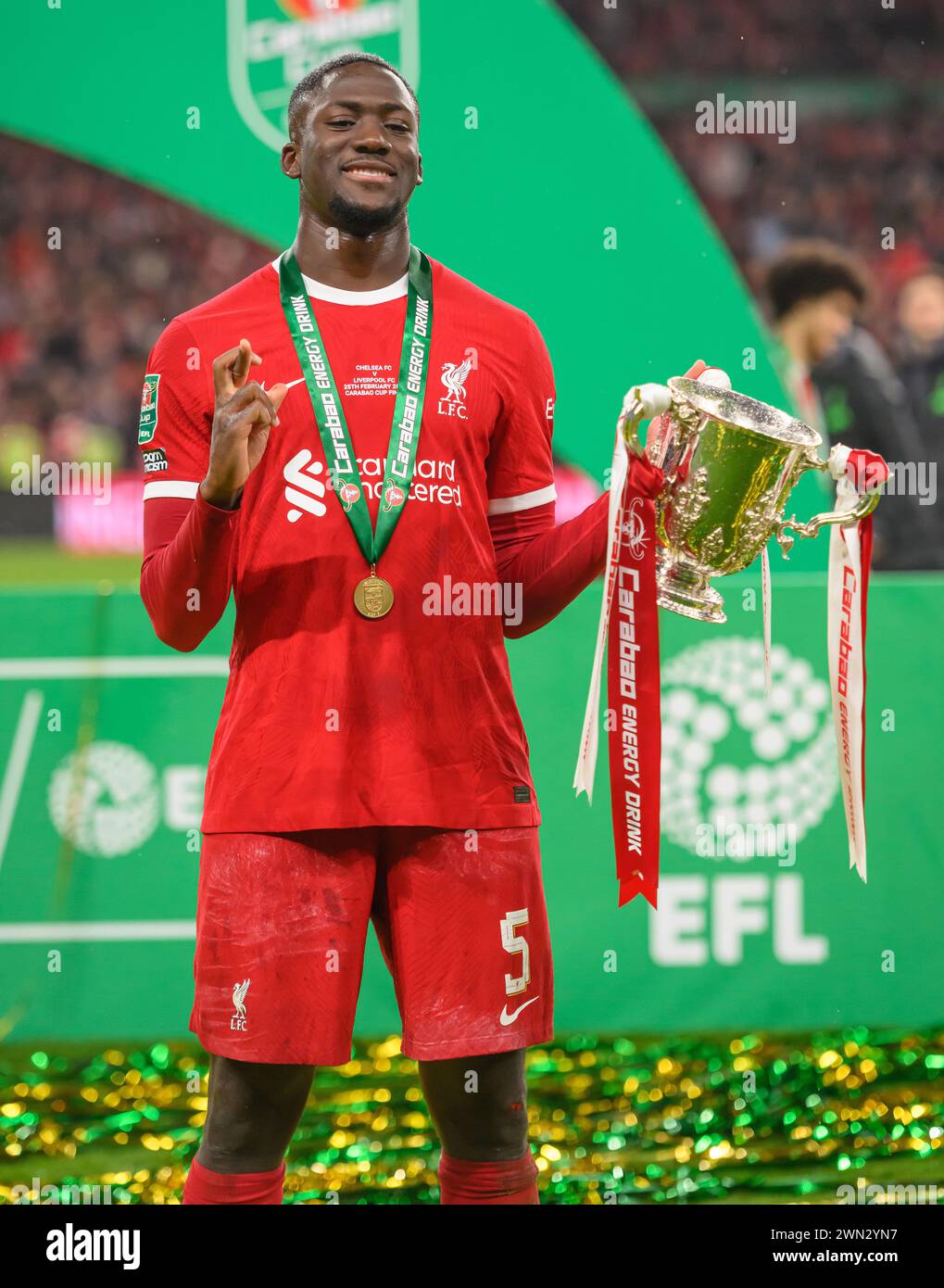 25 Feb 2024 Chelsea v Liverpool Carabao Cup Final Wembley Stadium. Ibrahima Konate