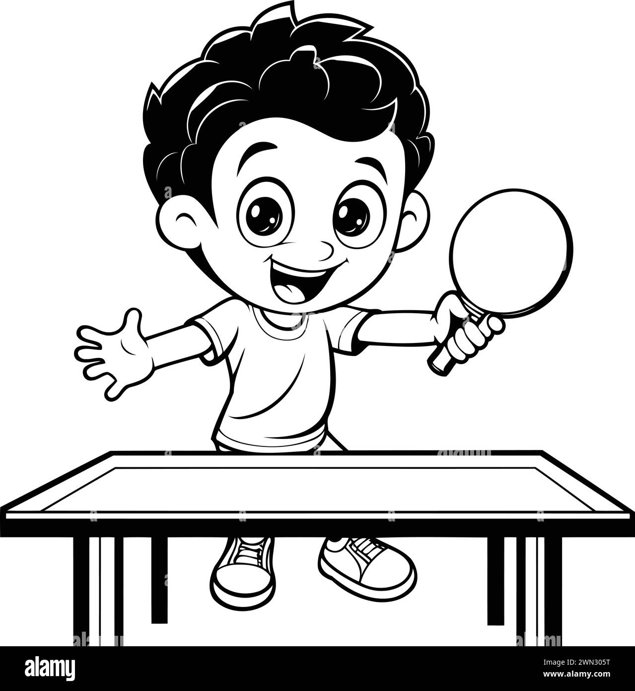 Kid playing table tennis Black and White Stock Photos & Images - Alamy