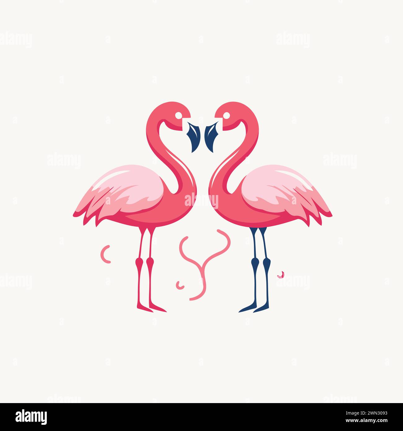 Two flamingos in love. Vector illustration isolated on white background ...