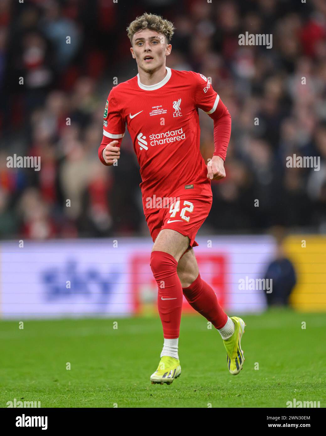 25 Feb 2024 - Chelsea v Liverpool - Carabao Cup Final - Wembley Stadium. Liverpool's Bobby Clark in action against Chelsea. Picture : Mark Pain Stock Photo