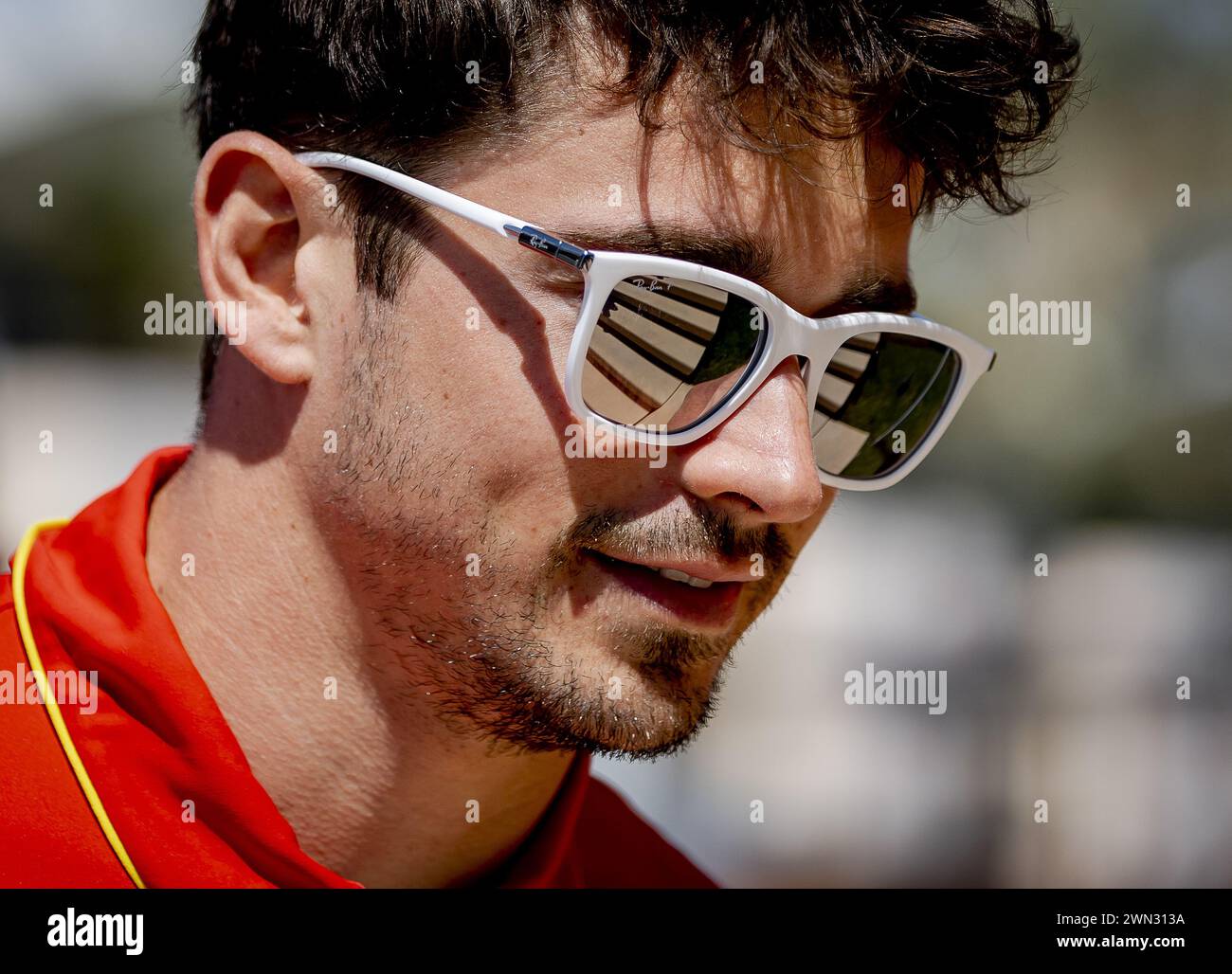 BAHRAIN - Charles Leclerc (Ferrari) prior to the first free practice at the Bahrain International Circuit in the Sakhir desert area prior to the Bahrain Grand Prix. ANP REMKO DE WAAL Stock Photo