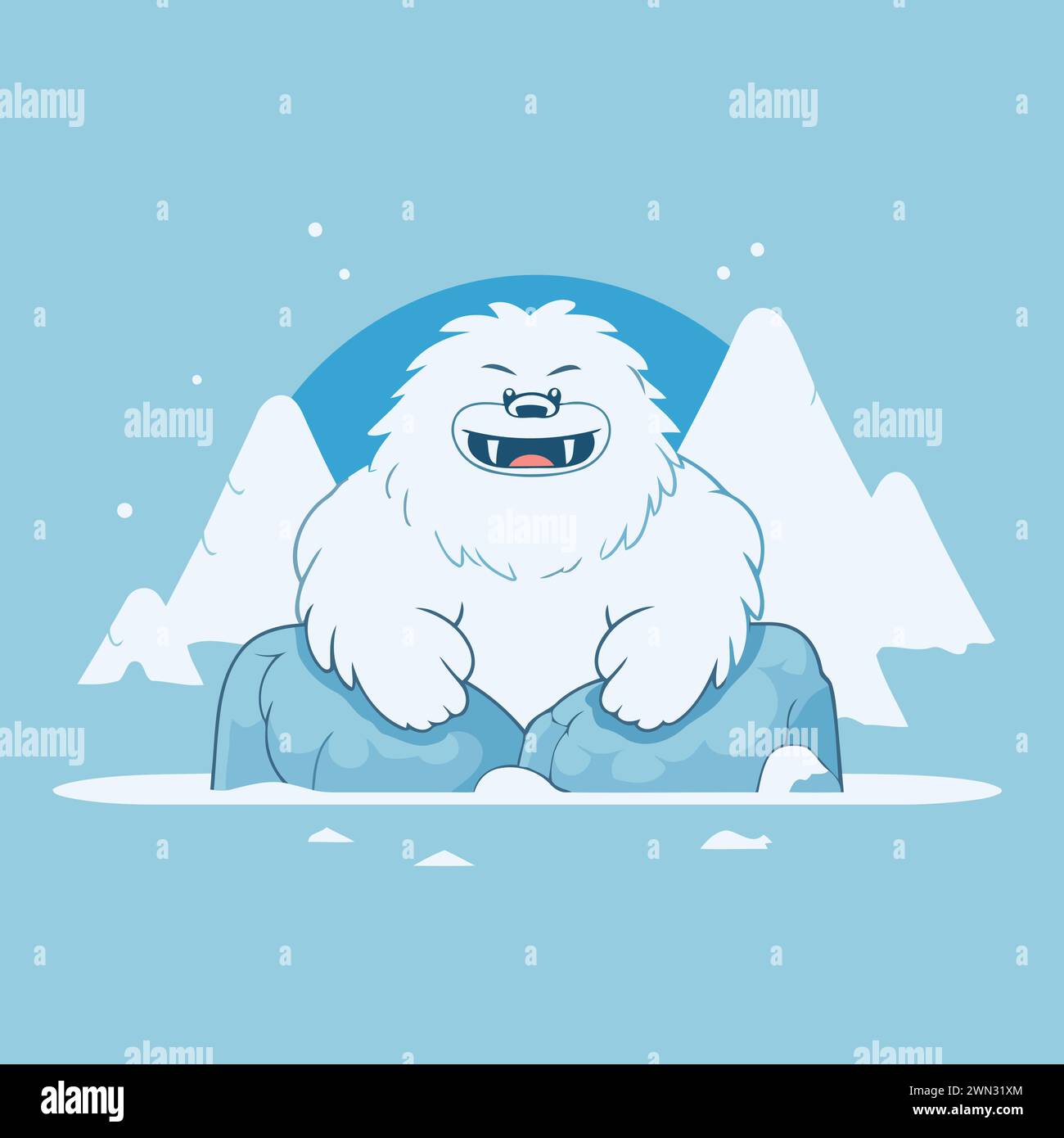 Vector illustration of a polar bear sitting on a rock in the snow. Stock Vector