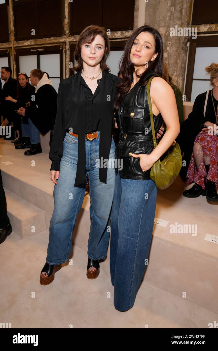 Thomasin McKenzie, left and Marisa Abela attend the Chloe Fall/Winter