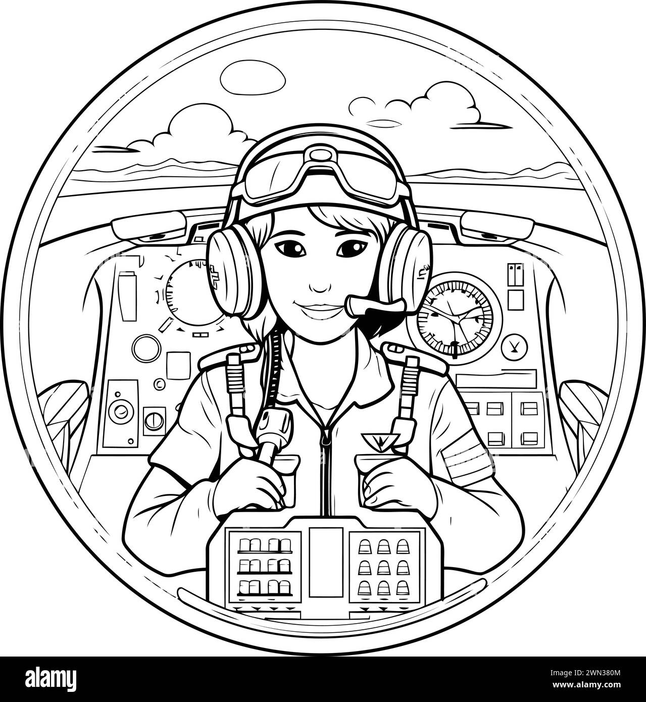 Female pilot in airplane cockpit Stock Vector Images - Alamy