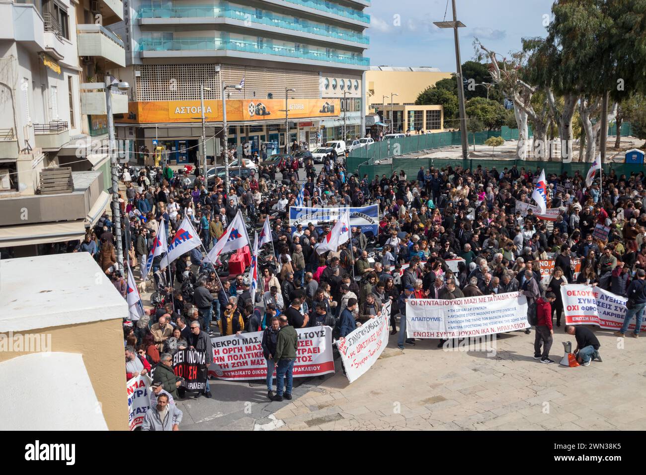 Demonstrations in Heraklion, for a year since the tragic train accident in Tempi that claimed the lives of 57 people. Stock Photo