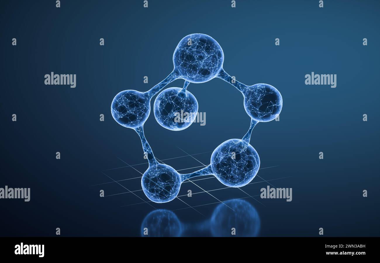 Molecule with blue transparent structure, 3d rendering. 3D illustration ...