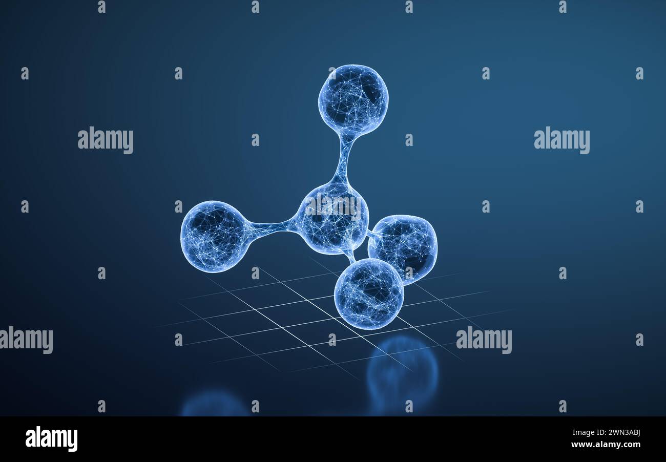 Molecule with blue transparent structure, 3d rendering. 3D illustration ...