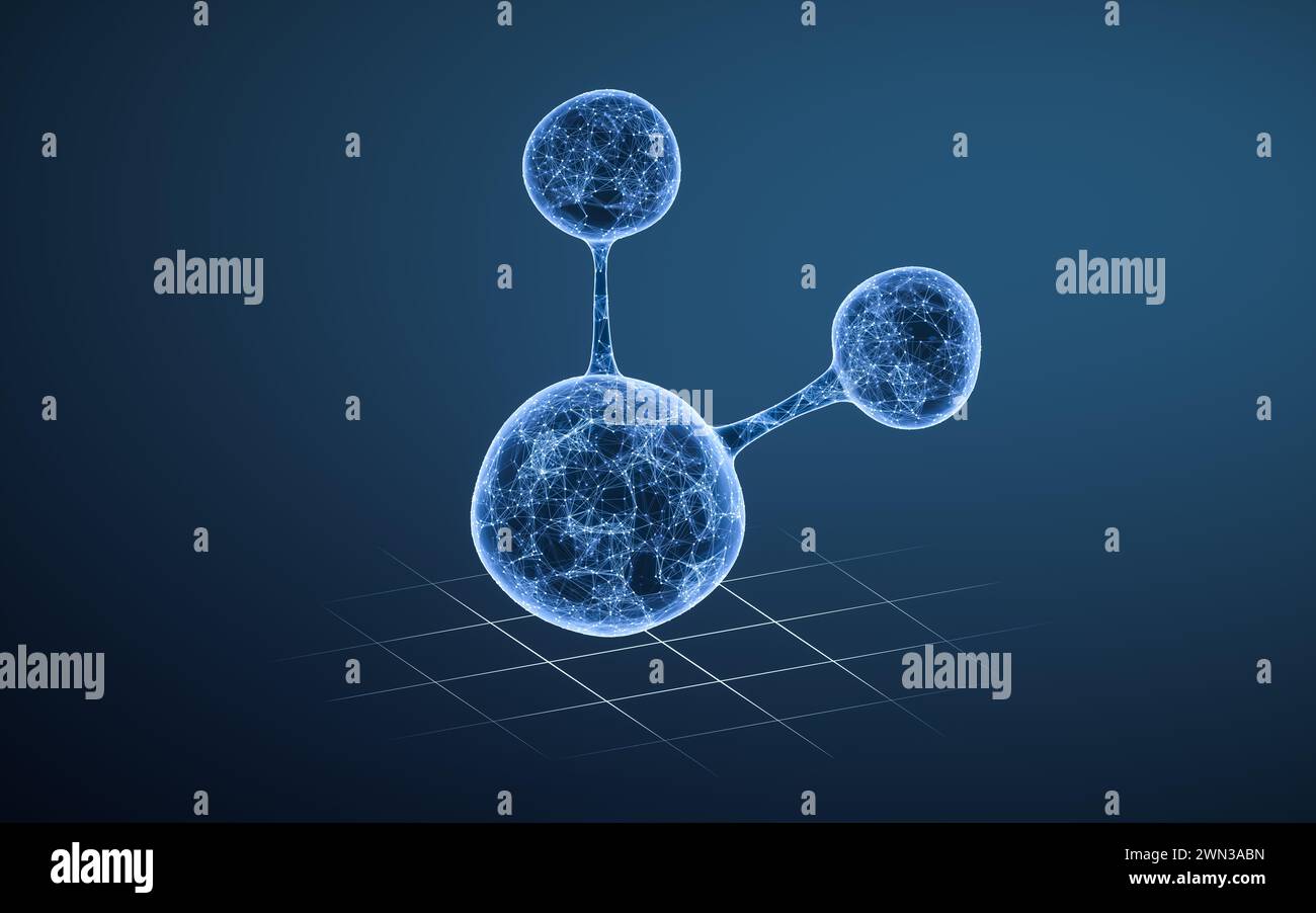 Transparent Structure Molecule with blue transparent structure, 3d rendering. 3D illustration ...