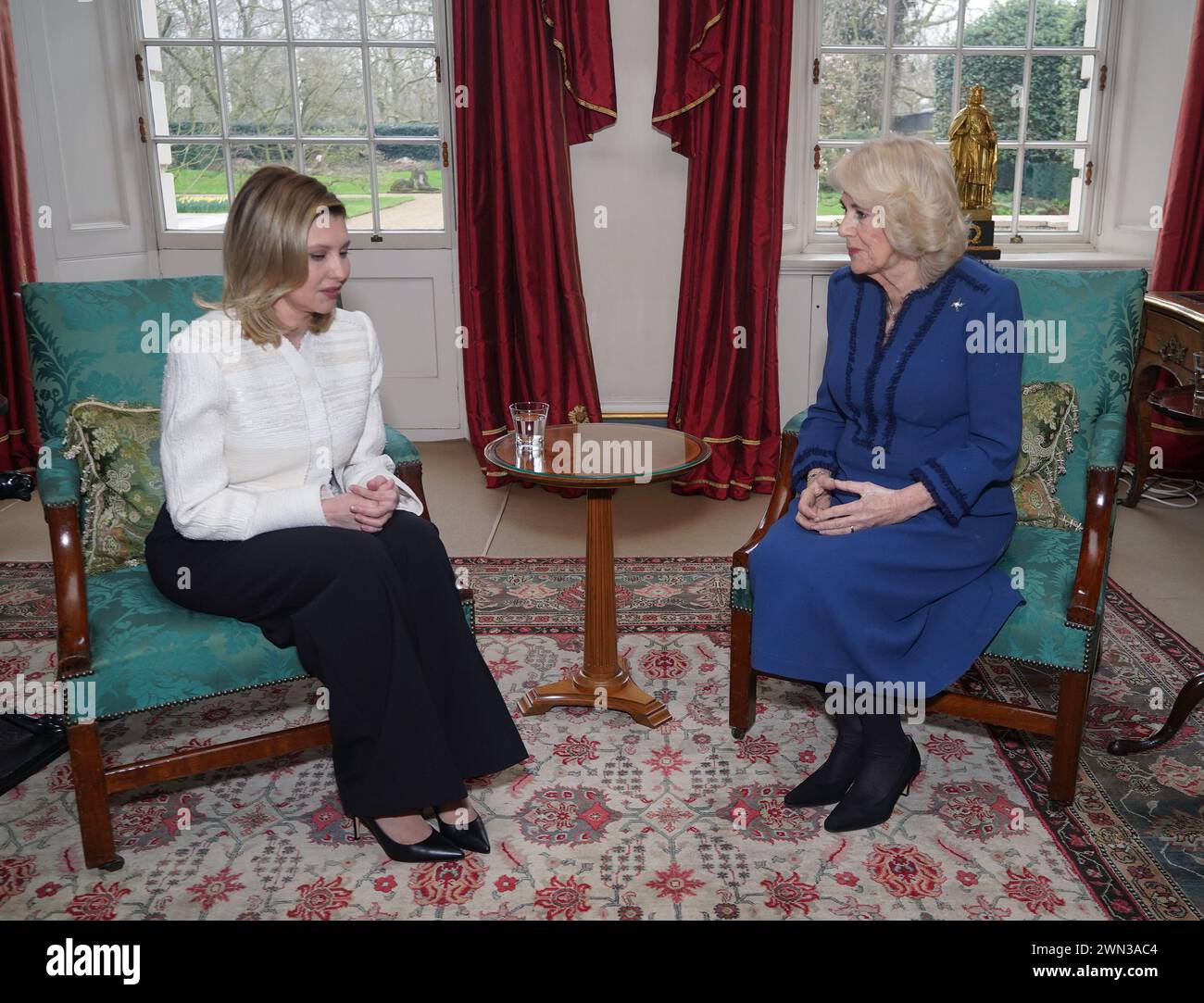 Queen Camilla during a meeting with the First Lady of Ukraine, Olena