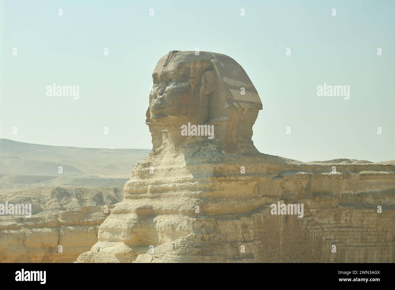 Great Sphinx of Giza. Statue of a mythical creature. Monumental sculpture in Egypt. Most visited Egyptian landmark. Vacation destination. Historic sit Stock Photo