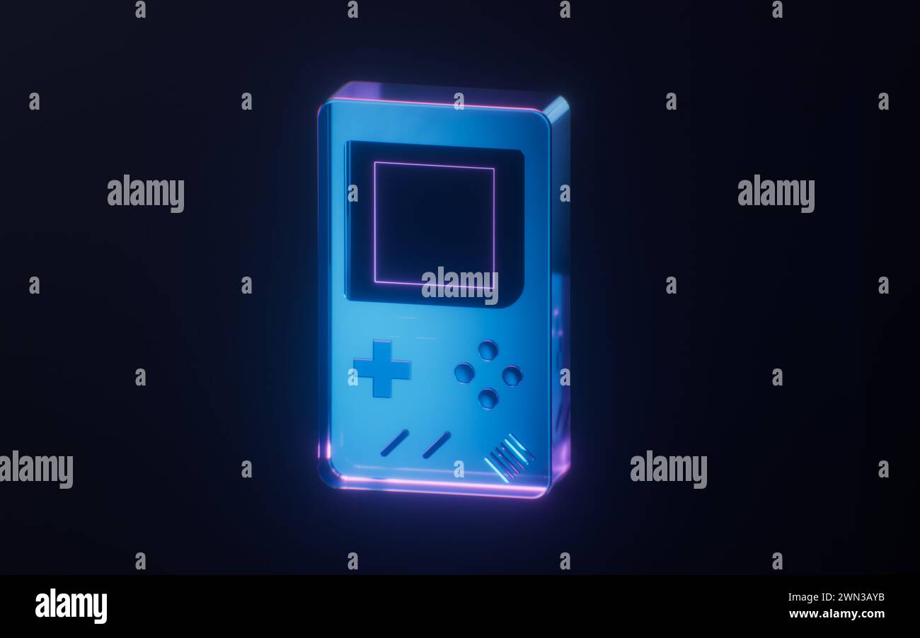 A game machine with dark neon light effect, 3d rendering. 3D ...