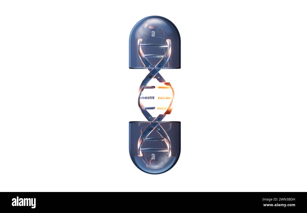 Medical capsule with DNA inside, 3d rendering. 3D illustration. Stock Photo