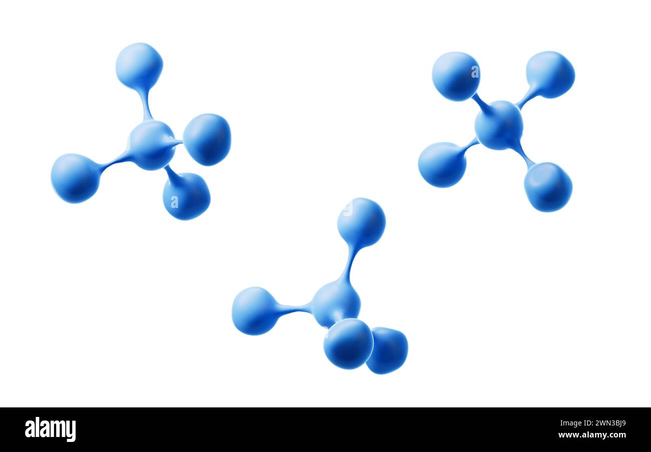Blue molecules with different angles, 3d rendering. 3D illustration. Stock Photo