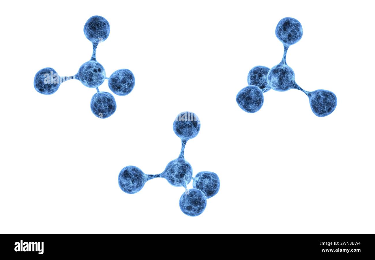 Molecule with blue transparent structure, 3d rendering. 3D illustration. Stock Photo