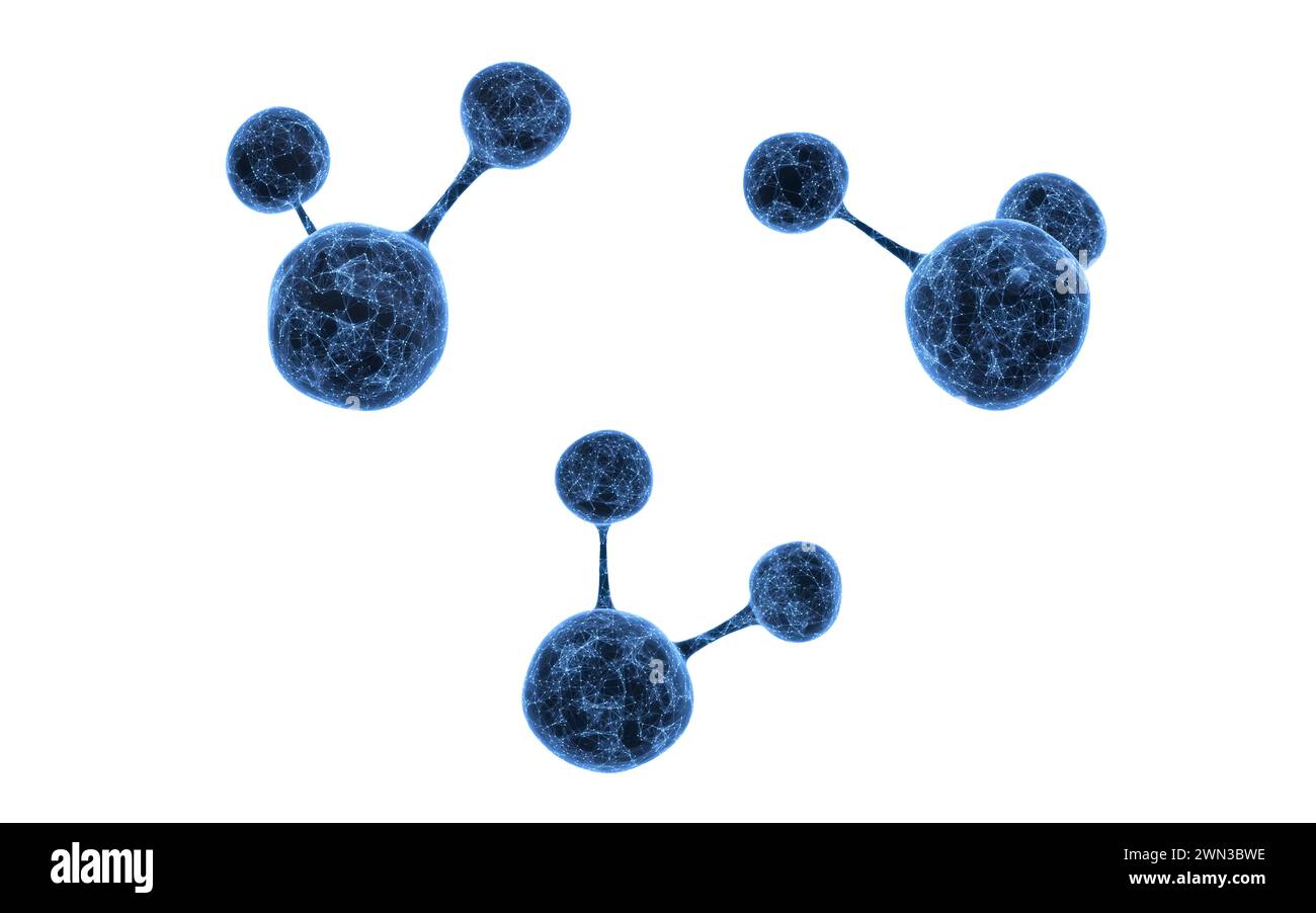 Transparent Structure Molecule with blue transparent structure, 3d rendering. 3D illustration ...
