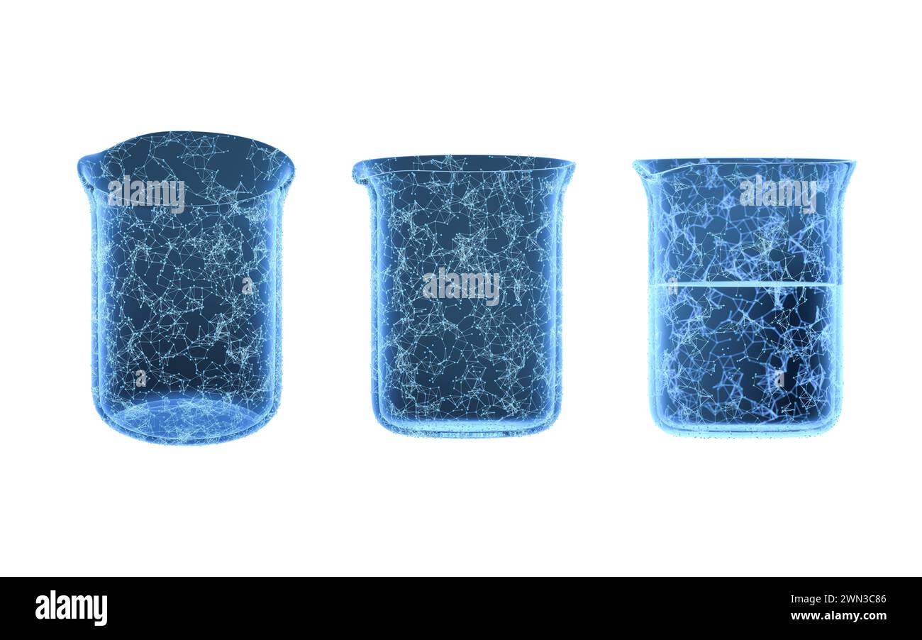 Beaker and blue luminous lines, 3d rendering. 3D illustration Stock ...