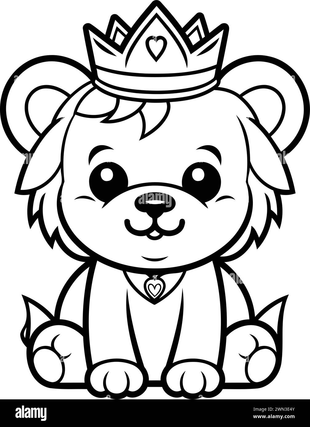 Black and White Cartoon Illustration of Lion King Animal Character for