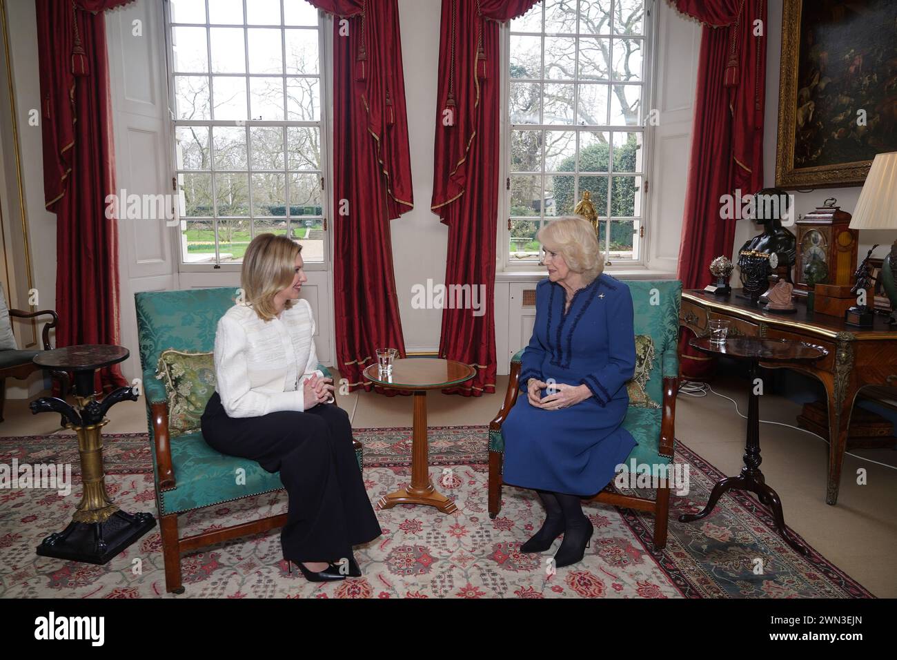 Queen Camilla during a meeting with the First Lady of Ukraine, Olena