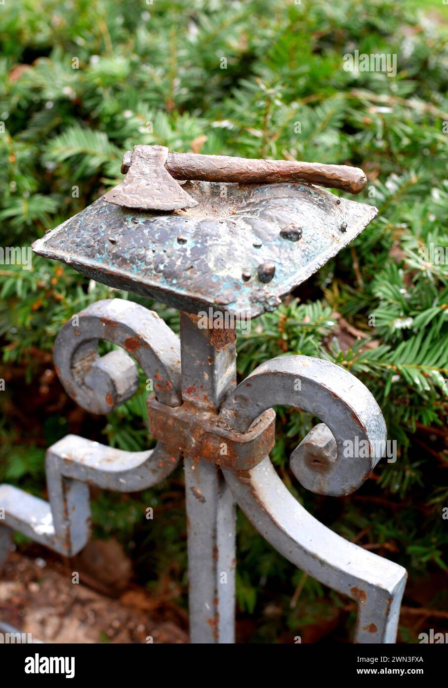Axe, a bronze mini statue by Hungarian Ukrainian sculptor, Mihaly Kolodko, Szabadsag ter (Liberty Square), Budapest, Hungary Stock Photo