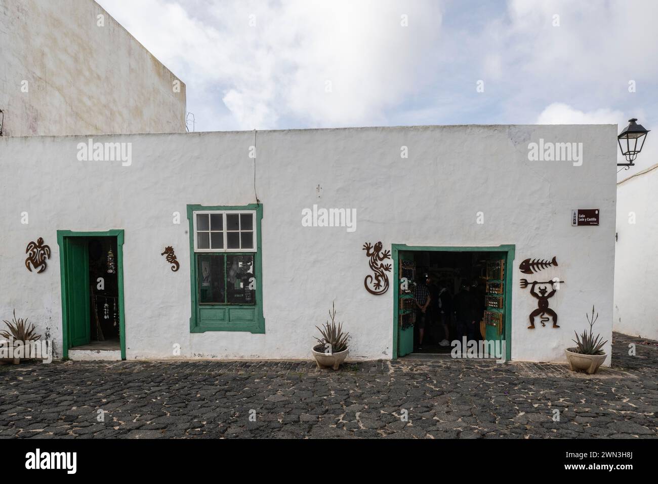 Metal sculptures on a house wall, Teseguite, Lanzarote, Canary Islands, Spain Stock Photo