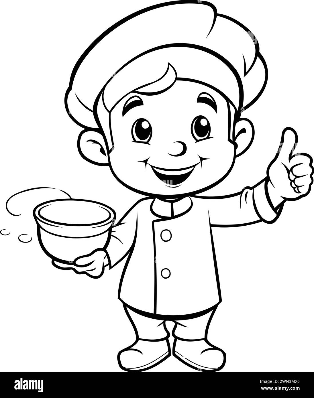 Black and White Cartoon Illustration of Cute Little Chef Boy Character for Coloring Book Stock Vector