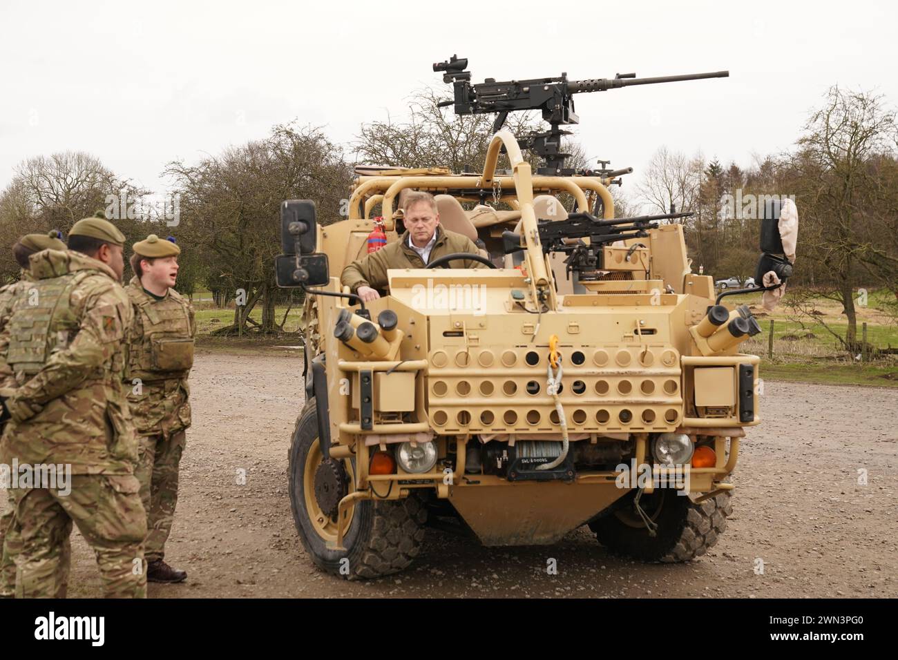 Defence Secretary Grant Shapps during a visit to Catterick Garrison, in North Yorkshire, to tour the base and meet troops, including members of the Ukrainian military currently being trained at the base. Picture date: Thursday February 29, 2024. Stock Photo