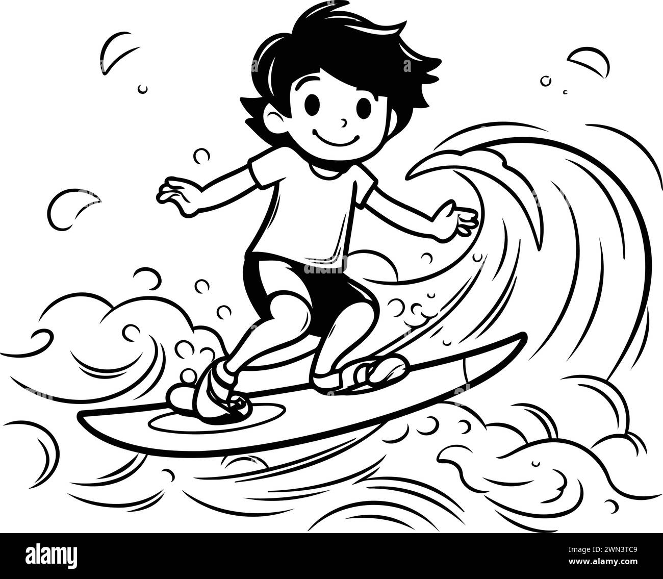 Surfing illustration book Black and White Stock Photos & Images - Alamy