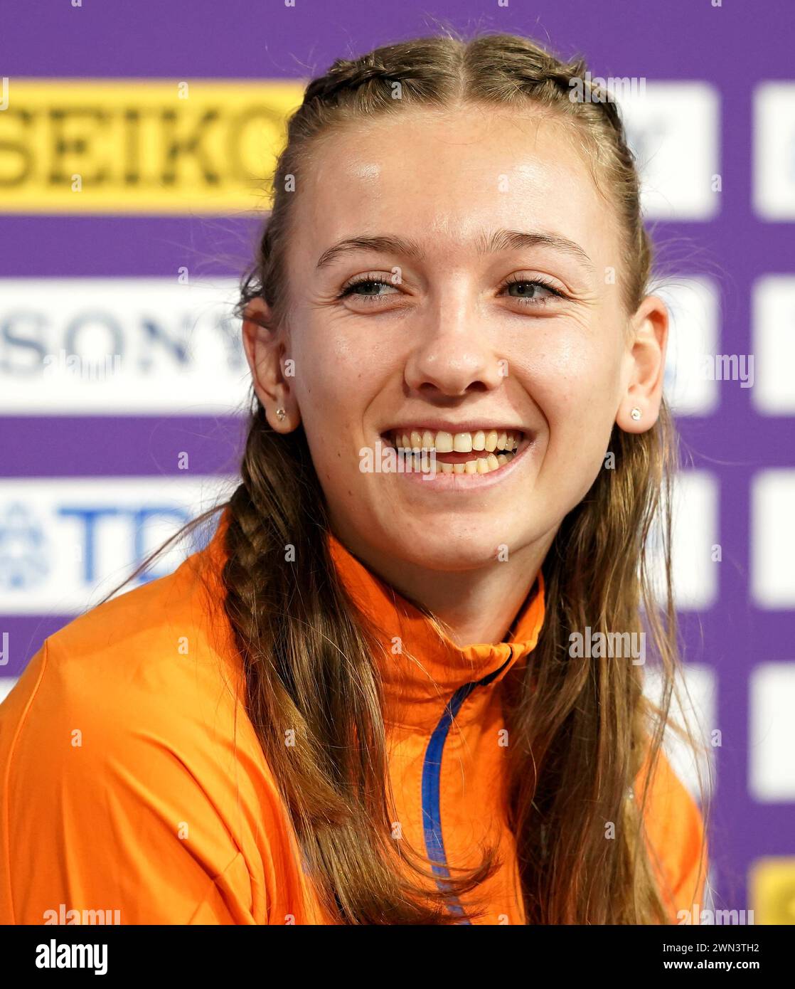 Netherlands' Femke Bol during a press conference ahead of the World