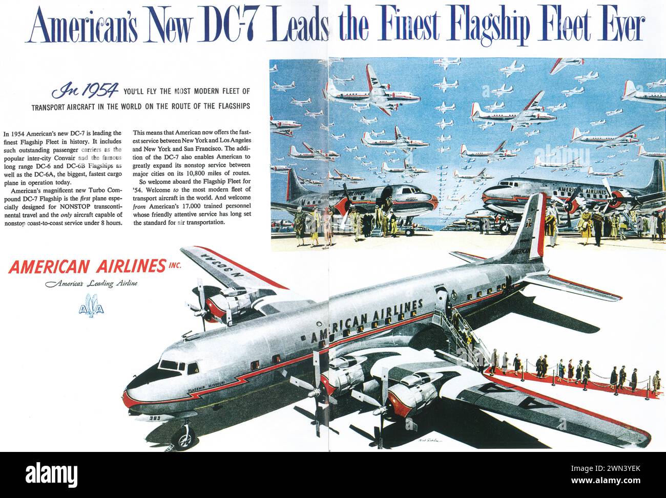 1954 American Airlines Print Ad. New DC-7 Jet Flagship Stock Photo