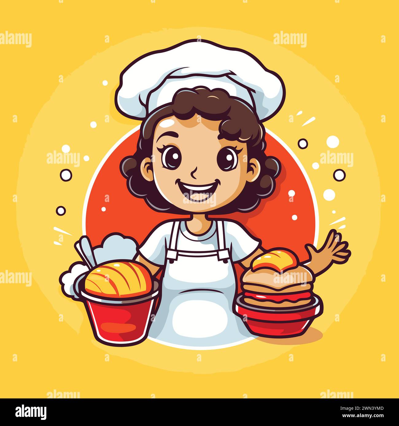 Cute little girl chef in uniform and hat. Vector illustration. Stock Vector